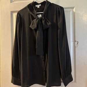 Calvin Klein Black Bow Tie Button-Down Blouse